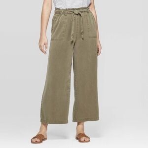 Tie Waist Wide Leg Army Green Pants